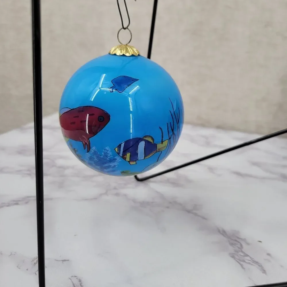 Vintage Glass Reverse Painted Blue Tropical Fish Ornament in Gift Box - Picture 4 of 12